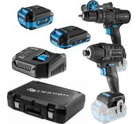 HÖGERT TECHNIK Set de taladro percutor a batería 18V, 200 Nm y 100 Nm, 2 atornilladores de impacto sin escobillas, 2 baterías, cargador 4A, iluminación LED, engranaje metálico, para madera y metal