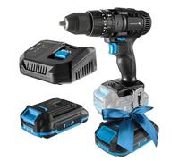 HÖGERT TECHNIK Set de taladro percutor a batería 18V, 50 Nm de par, batería 2,0 Ah, cargador 4A, engranaje metálico, iluminación LED, para hormigón, madera y metal + PROMO 2,0 Ah