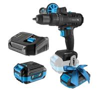 HÖGERT TECHNIK Set de taladro percutor a batería sin escobillas 18V, 80 Nm de par, batería 4,0 Ah, cargador 4A, iluminación LED, engranaje metálico, para madera y metal + PROMO 2,0 Ah