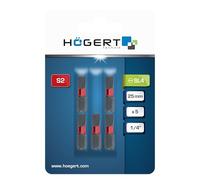 HÖGERT TECHNIK SL 4 puntas de rosca resistentes a los impactos de 25 mm, juego de 5 unidades, puntas planas de acero S2, hexagonales de 1/4", alta resistencia, para atornilladores de impacto y