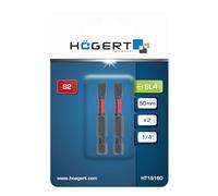 HÖGERT TECHNIK SL 4 puntas de rosca resistentes a los impactos de 50 mm, juego de 2 unidades, puntas planas de acero S2, hexagonales de 1/4", alta resistencia, para atornilladores de impacto y