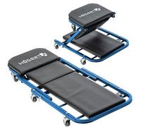 Högert Technik Tabla de Montaje con Ruedas 2 en 1, Camilla de Taller y Asiento, 6 Ruedas, giratoria 360°, Estructura de Acero, Cuero sintético, Capacidad de Carga 150 kg, Ajustable