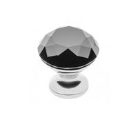 Högert Technik Tirador para muebles CRPB, diámetro 25 mm, altura 28 mm, cristal cromado negro, cristal ZnAl, estilo glamour, galvanado
