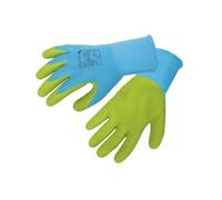Högert Technik ULLER Guantes infantiles con revestimiento de látex, azul/verde, talla 4-6, protección contra peligros mecánicos, flexibles y cómodos para tareas versátiles