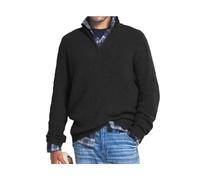 HoeLo Men's Cashmere Business Casual Zipper Sweater, Knitted Mens Basic V-Neck Sweaters Long Sleeve,1/4 Zip Pullover (L,Black)