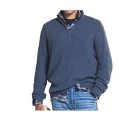 HoeLo Men's Cashmere Business Casual Zipper Sweater, Knitted Mens Basic V-Neck Sweaters Long Sleeve,1/4 Zip Pullover (M,Blue)