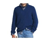 HoeLo Men's Cashmere Business Casual Zipper Sweater, Knitted Mens Basic V-Neck Sweaters Long Sleeve,1/4 Zip Pullover (XL,Dark Blue)
