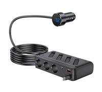 Hoembpn 142W Adaptador Divisor Encendedor de Cigarrillos 3 Enchufes y 45W Type C Retráctil Cable,12V/24V Cargador Mechero Coche USB C PD Múltiples Puertos,Interruptor Independiente y LED Voltímetro