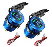Hoembpn 2 unidades de enchufe USB para coche QC3.0, cargador USB hembra, enchufe empotrable, adaptador de 12 V, resistente al agua, con indicador LED de voltímetro para motocicleta, coche, caravana