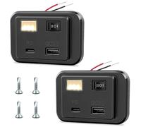 Hoembpn 2Pcs Toma de Cargador de Coche Dual USB C con Interruptor y Luz Nocturna LED PD3.0+QC3.0,DC12V-26V Panel de Enchufes USB Conector Mechero Adaptador para Barco Autocaravana Moto camper Camion