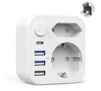 Hoembpn Adaptador Inglés Enchufe a Francia Tipo G con Interruptor 3 USB y 1 USB C, Adaptador de Viaje Universal Accesorios Cargador de Enchufe Internacional Reino Unido Inglaterra Irlanda Dubai