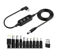 Hoembpn Cable Adaptador USB C PD a DC 5V,9V,12V,15V,20V con Voltaje Ajustable, ángulo Recto Type C a DC 5.5x2.1mm Enchufe Universal Cable de Alimentación Carga Rápida de 60W con 10 Conversion Heads pa