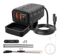 Hoembpn Cargador USB Moto Impermeable 2 USB/2.4A y Type-C/2.4A con Interruptor y LED,DC10V-28V Toma de Carga Type-C Motocicleta Adaptador con 3A Cable de Carga Multifunción para Coche/SUV/Barco