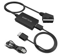 Hoembpn Convertidor Euroconector Scart to HDMI Adaptador 720p/1080p Conversor con Cable HDMI y Scart y USB Cable para Reproductor Video VHS DVD, Monitor, TV, Proyector