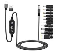 Hoembpn PD a DC Cable Adaptador 5V, 9V, 12V, 15V, 20V Voltaje Ajustable Cargador de Cable de Alimentación Type c Macho a DC5521 Enchufe de Carga Universal con 10 Conversion Heads(1.2m)