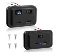 Hoembpn Toma de Cargador Coche Dual USB C con Interruptor y Voltímetro LED 40W PD2.0+QC3.0,12V-26V Panel de Enchufe Conector Mechero USB Carga Adaptador para Barco Autocaravana Moto Camper Camion