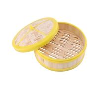 Hoement 1 juego Cesta Vaporera de Bambú Tapa Vaporera para Cocinar Dim Sum Gyozas Verduras y Arroz Duradera y Práctica para Hogar