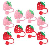 Hoement 10 Piezas Tapones de Silicona para Pajitas Forma de Fresa, Decorativos y Fáciles de Llevar, Ideales para Ceremonias y Fiestas Temáticas,