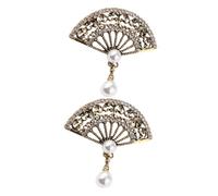Hoement 2 Piezas Broches Vintage Forma de Abanico con Perlas y Pedrería de Accesorios Retro para Bodas y Fiestas Broches Bisutería Color Bronce