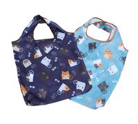 Hoement 2piezas Bolsa Plegable para Supermercado De Diseño De Gato Bolsa De Almacenamiento Reutilizable y Azul y Azul Marino
