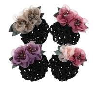 Hoement 4 Fundas para Moños con Redecilla Floral de Malla y Gemas de Imitación, Solución Rápida y Ajuste Seguro para Mujeres Profesionales en Bancos y Enfermería