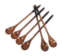 Hoement 6 Cucharas Largas de Café de Madera Natural Mango Antideslizante Estilo Japonés Color Marrón Oscuro Tamaño 20X3 CM para Mezclar Té Miel y Sopas Utensilios de Cocina