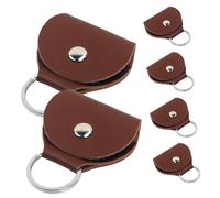 Hoement 6 Piezas Bolsa Pequeña para Púas de Guitarra de Cuero PU Estuche Portátil con Llavero Funda Protectora Ligera para Almacenamiento y Transporte de Púas de Marrón