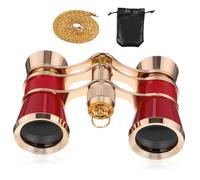 Hoement Binoculares de Ópera Vintage Compactos para Mujer, Aumento 3x25, Aleación de Aluminio Resistente, Cadena y Bolsa de Almacenamiento, Ideales para Conciertos y Teatro, Color Rojo