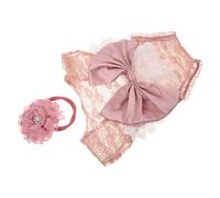 Hoement Conjunto para Sesión Fotográfica de Recién Nacido Niña con Body de Encaje Elegante y Diadema con Lazo Rosa para Fotos de Niña Recién Nacido
