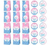 Hoement Gender Reveal Paper Bags con Stickers de Fiesta Pegatinas Regalo Creativo para Shower o Cumpleaños