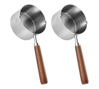 Hoement Juego de 2 Ollas Pequeñas de Acero Inoxidable con Mango de Madera y Vertedor para Cocinar y Derretir Mantequilla, Adecuado para Cocina Versátil