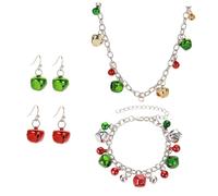 Hoement Juego De 4 Collares con Campanas Pulseras Navideñas Collares con Cascabeles para Mujer Aretes Pequeños para Mujer Dijes para Niña Aretes Navideños
