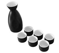 Hoement Juego de Sake Japonés de Cerámica Negra, Botella Tokkuri de 250ml y Tazas Ochoko de 30ml, Excelente Aislamiento y Fácil Limpieza para Experiencia Japonesa