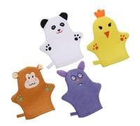 Hoement Manoplas de Baño Cómodos de Poliéster para Bebé 4 Piezas con Diseño Divertido Guantes Exfoliantes que Eliminan Células Muertas para Niños