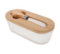 Hoement Mantequillera Hermética de Vidrio Transparente con Tapa y Espátula Recipiente Rectangular para Queso y Mantequilla Conservador Compacto para Refrigerador Doméstico