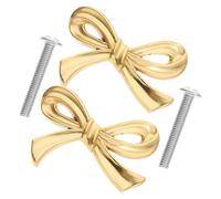 Hoement Pomo De Armario Dorado De Latón Forjado, Tirador Pequeño Para Cajón y Tocador, Elegante Diseño Forma De Lazo, Compatible Muebles De Cocina, Baño y Dormitorio, Paquete De 2 Unidades