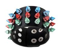 Hoement Pulsera Punk de Cuero Negro Triple Línea de Remaches, Brazalete Ajustable de Pu y Abs para Fiesta y Estilo Urbano, Accesorio de Moda para Mujer, Decoración Punk Única