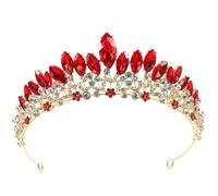 Hoement Tiara para Novia Color Rojo de Metal Pedrería Brillante, Accesorio Elegante para Bodas que Muestra un Temperamento Lujoso y Atrae Atención