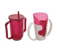 Hoement Vasos Antiderrames para Personas Mayores 250 Ml, Taza para Alimentación Doble Asa y Boquilla Inclinada, Plástico Resistente Color Rojo Oscuro, Adecuado para Cuidado en Cama y