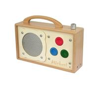 hörbert 3.0 Accesible para niños - con 3 listas de reproducción y baterías, y contenido en alemán, inglés, francés, español y holandés, con micrófono y puerto de carga USB-C, de madera