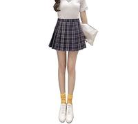 Hoerev Mujer Niñas Cintura Alta Falda Plisada A-Line Uniforme Escolar Falda Corta, Rayas Negras, 44