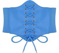 Hoerev Mujeres Niñas Elástico Banda Ancha Elástico Atado Waspie Corsé Cinturón de cintura，Azul con botón，3XL
