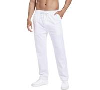 Hoerev Pantalones Casuales de Lino y Algodón - Respira Tranquilo con Los Pantalones Ligeros Beach Shore,Blanco,XXL