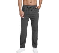 Hoerev Pantalones Casuales de Lino y Algodón - Respira Tranquilo con Los Pantalones Ligeros Beach Shore,Gris Oscuro,XXL