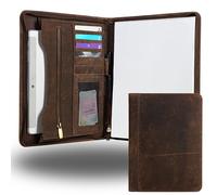 HÖRNER Carpeta de conferencias Roma A4, piel de cabra en coñac, cremallera alrededor, compartimento para tabletas/documentos, 6 ranuras para tarjetas, bolsillo con cremallera y malla, caja de regalo