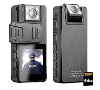 Hoestr Cámara Corporal 3000mAh, 1296P Body CAM con Visión Nocturna IR, Lente Giratoria 180° y 2 Clips Resistentes, 64GB Cámara Corporal, Ideal para Policía Ciclo Entrega Domicilio