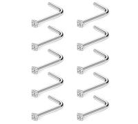 Hoeudjo Juego de aretes de nariz de acero quirúrgico con circonita cúbica para mujeres y hombres, aretes de nariz pequeños, hueso, tornillo y forma de L, joyería de perforación de fosa nasal calibre