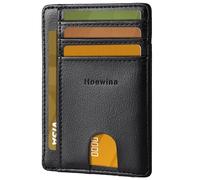 Hoewina Cartera delgada para hombre, tarjetero de crédito, diseño minimalista, bolsillo frontal con bloqueo RFID, cartera delgada de cuero para hombres y mujeres, E-Cloud Black, Conciso y atmosférico
