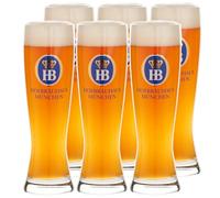 Hofbräuhaus München Juego de 6 vasos de cerveza de trigo originales de 0,3 l con logotipo HB, 0,3 l, regalo de cerveza para hombres y grandes ideas de regalo (6 unidades, 0,3 litros)