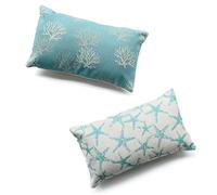 Hofdeco Decorative Set of 2Pcs Throw Pillow Case Modern Aqua Turquoise Coral and Starfish Coastal Nautical Indoor Outdoor Cushion Cover 12x20 Inches